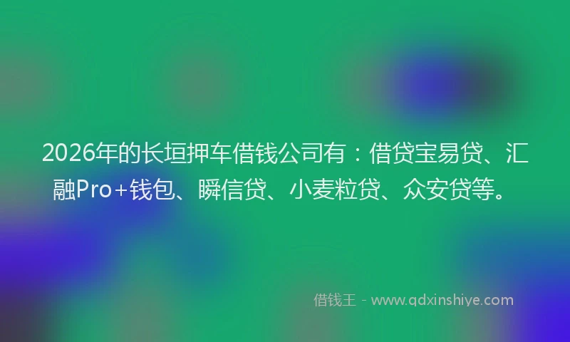 2026年的长垣押车借钱公司有：借贷宝易贷、汇融Pro+钱包、瞬信贷、小麦粒贷、众安贷等。