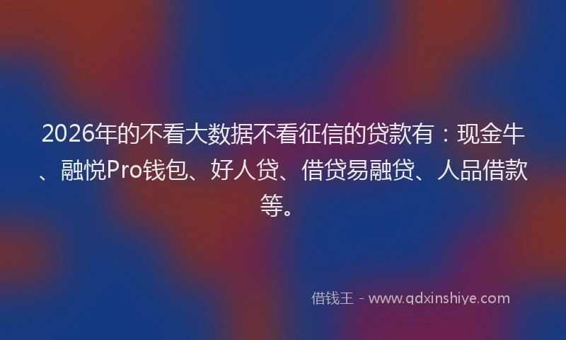 2026年的不看大数据不看征信的贷款有：现金牛、融悦Pro钱包、好人贷、借贷易融贷、人品借款等。