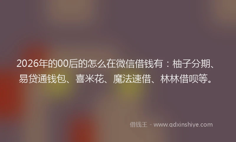 2026年的00后的怎么在微信借钱有：柚子分期、易贷通钱包、喜米花、魔法速借、林林借呗等。