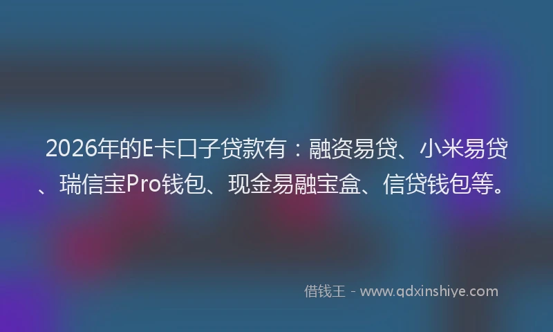 2026年的E卡口子贷款有：融资易贷、小米易贷、瑞信宝Pro钱包、现金易融宝盒、信贷钱包等。