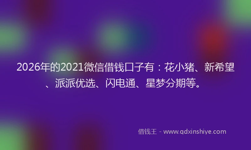 2026年的2021微信借钱口子有：花小猪、新希望、派派优选、闪电通、星梦分期等。