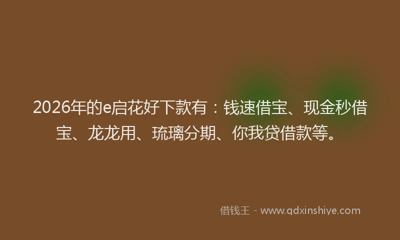 2026年的e启花好下款有：钱速借宝、现金秒借宝、龙龙用、琉璃分期、你我贷借款等。