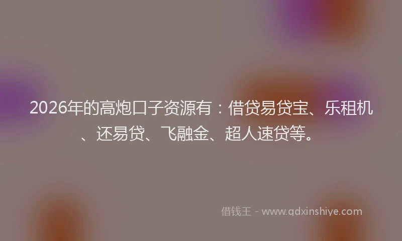 2026年的高炮口子资源有：借贷易贷宝、乐租机、还易贷、飞融金、超人速贷等。