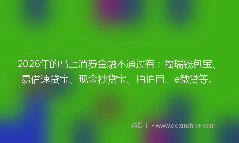 2026年的马上消费金融不通过有：福瑞钱包宝、易借速贷宝、现金秒贷宝、拍拍用、e微贷等。