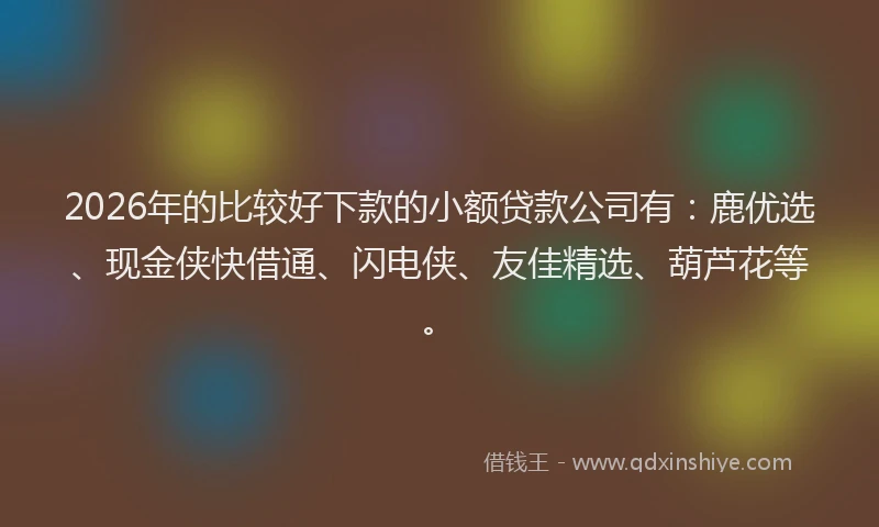 2026年的比较好下款的小额贷款公司有：鹿优选、现金侠快借通、闪电侠、友佳精选、葫芦花等。