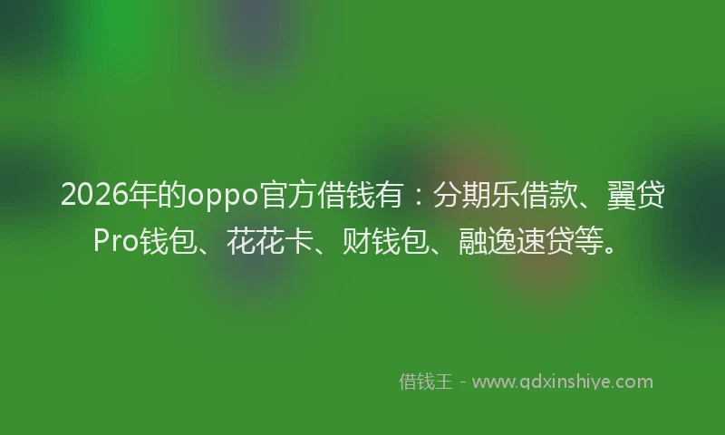 2026年的oppo官方借钱有：分期乐借款、翼贷Pro钱包、花花卡、财钱包、融逸速贷等。