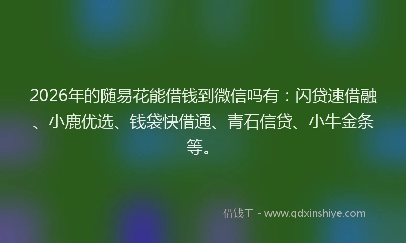 2026年的随易花能借钱到微信吗有：闪贷速借融、小鹿优选、钱袋快借通、青石信贷、小牛金条等。