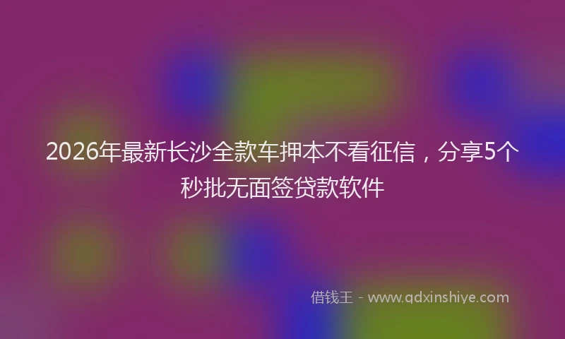 2026年最新长沙全款车押本不看征信，分享5个秒批无面签贷款软件