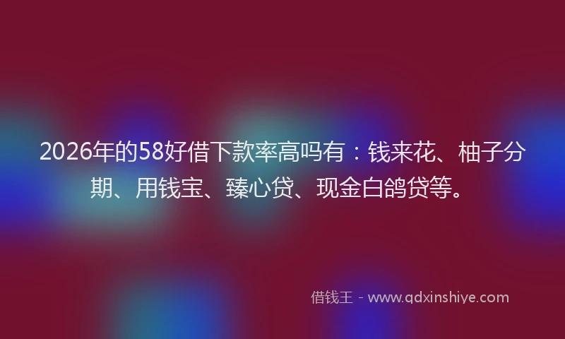 2026年的58好借下款率高吗有：钱来花、柚子分期、用钱宝、臻心贷、现金白鸽贷等。
