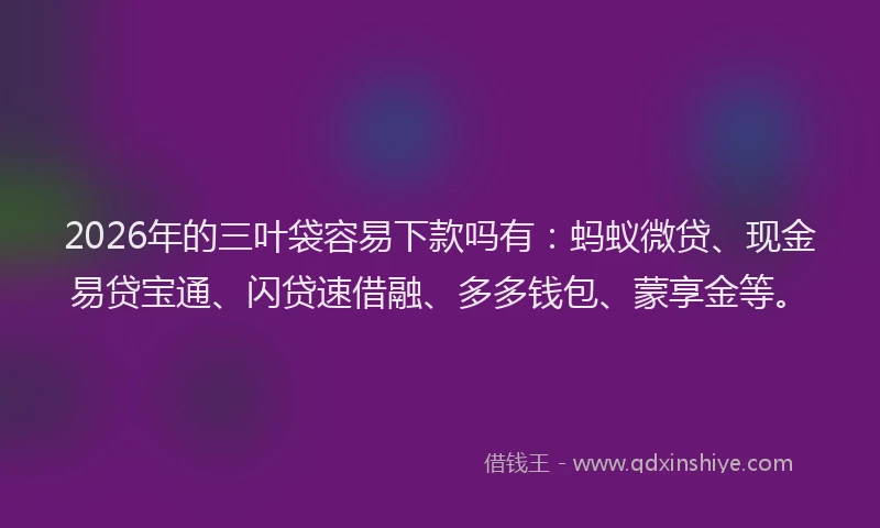 2026年的三叶袋容易下款吗有：蚂蚁微贷、现金易贷宝通、闪贷速借融、多多钱包、蒙享金等。