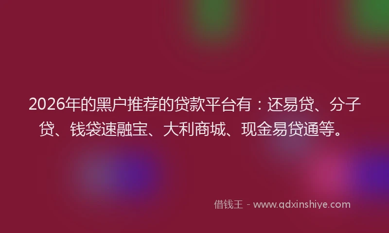 2026年的黑户推荐的贷款平台有：还易贷、分子贷、钱袋速融宝、大利商城、现金易贷通等。