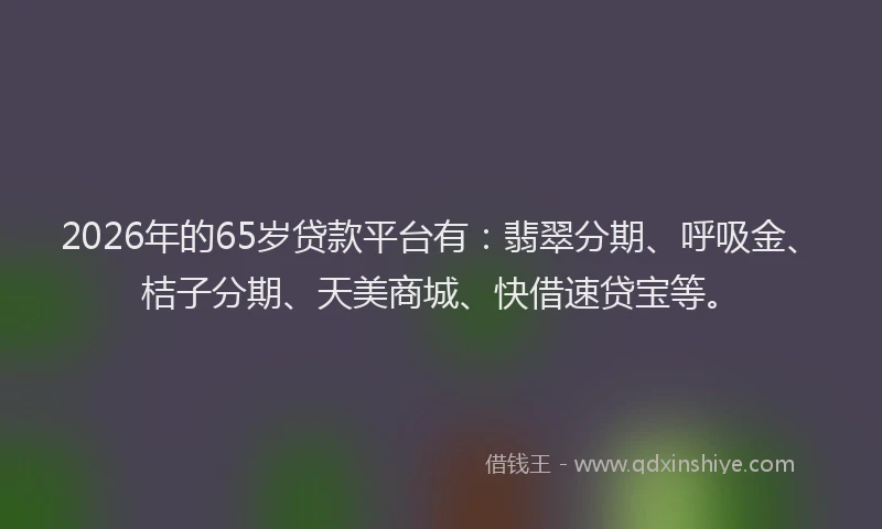 2026年的65岁贷款平台有：翡翠分期、呼吸金、桔子分期、天美商城、快借速贷宝等。