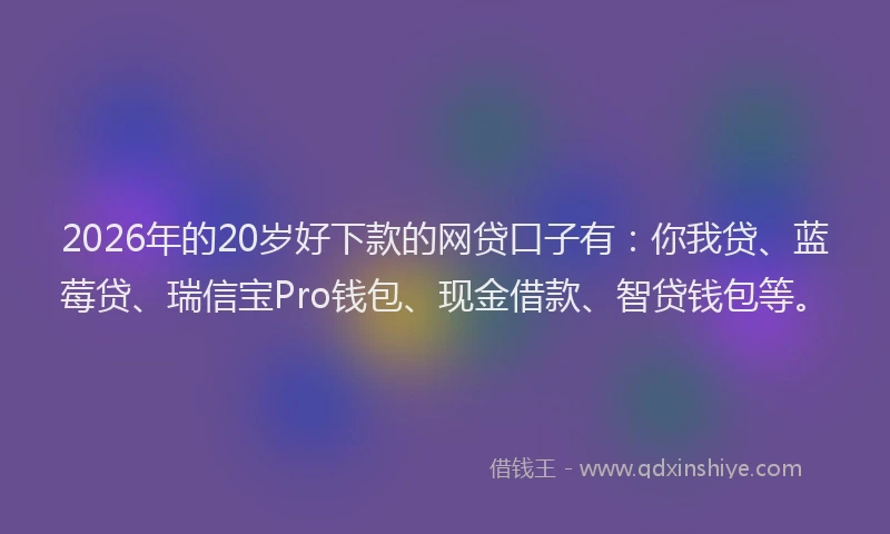 2026年的20岁好下款的网贷口子有：你我贷、蓝莓贷、瑞信宝Pro钱包、现金借款、智贷钱包等。