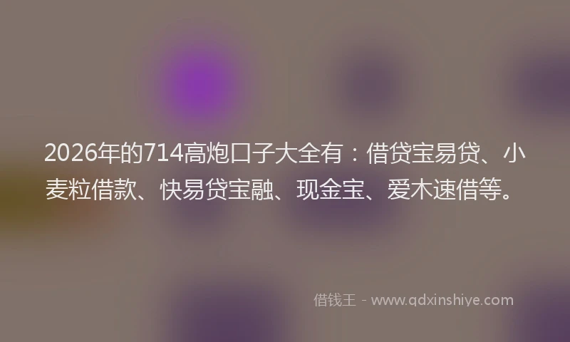 2026年的714高炮口子大全有：借贷宝易贷、小麦粒借款、快易贷宝融、现金宝、爱木速借等。