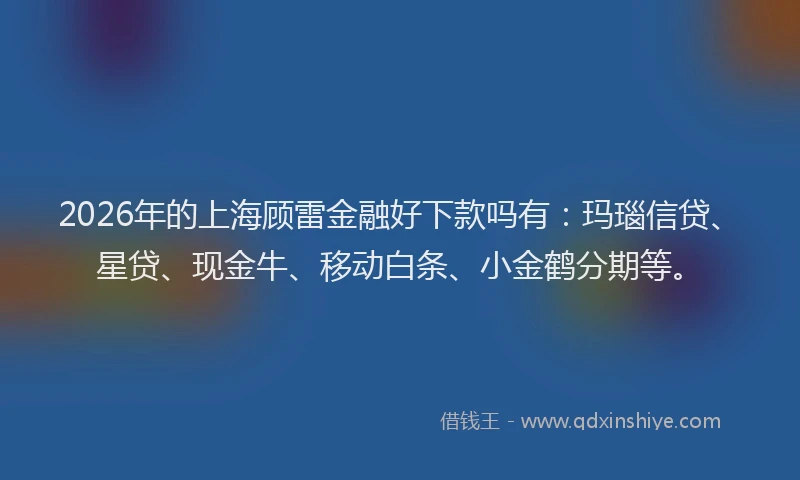 2026年的上海顾雷金融好下款吗有：玛瑙信贷、星贷、现金牛、移动白条、小金鹤分期等。