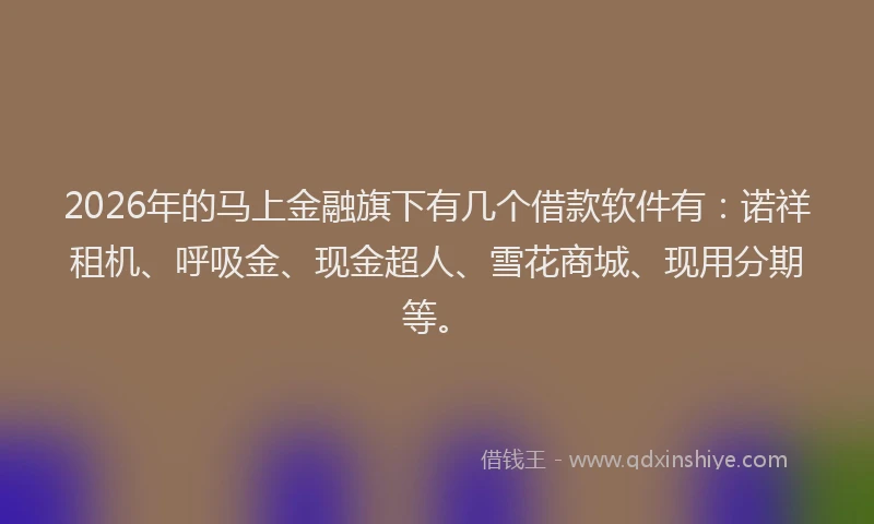 2026年的马上金融旗下有几个借款软件有：诺祥租机、呼吸金、现金超人、雪花商城、现用分期等。