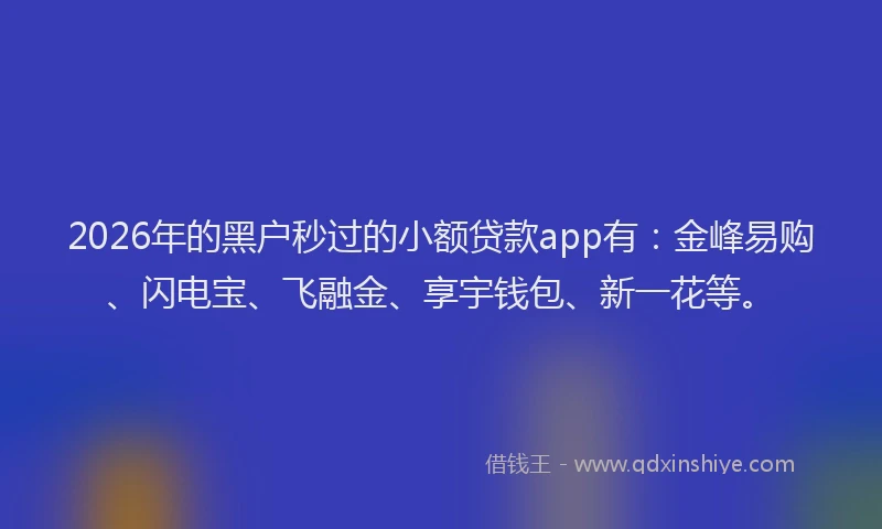 2026年的黑户秒过的小额贷款app有：金峰易购、闪电宝、飞融金、享宇钱包、新一花等。