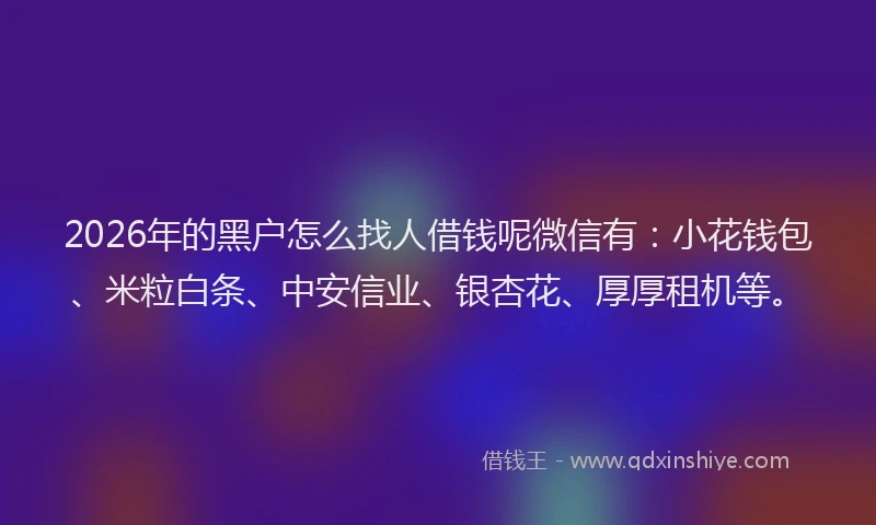 2026年的黑户怎么找人借钱呢微信有：小花钱包、米粒白条、中安信业、银杏花、厚厚租机等。