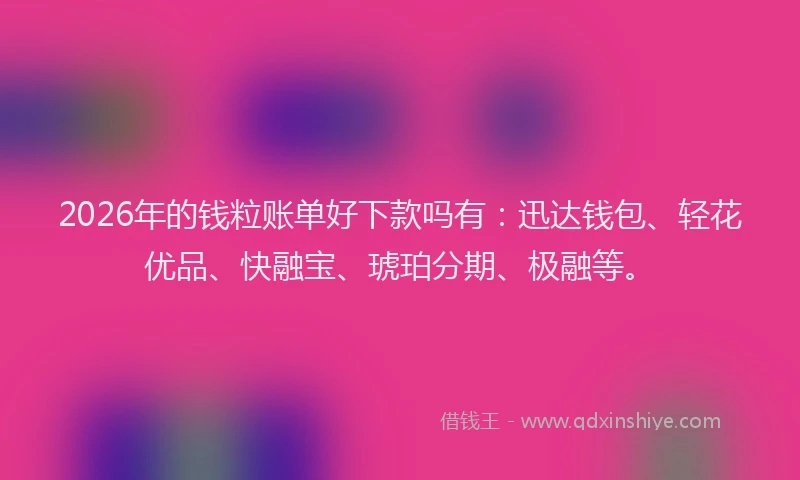 2026年的钱粒账单好下款吗有：迅达钱包、轻花优品、快融宝、琥珀分期、极融等。