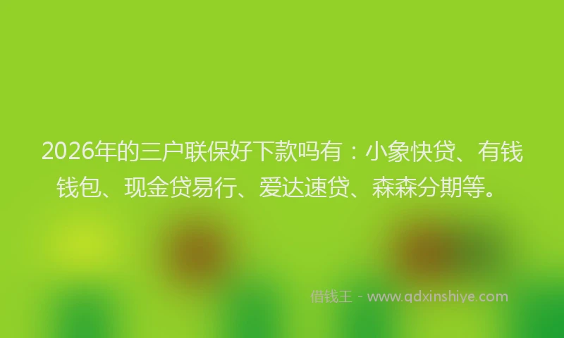 2026年的三户联保好下款吗有：小象快贷、有钱钱包、现金贷易行、爱达速贷、森森分期等。