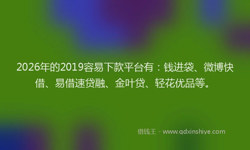 2026年的2019容易下款平台有：钱进袋、微博快借、易借速贷融、金叶贷、轻花优品等。