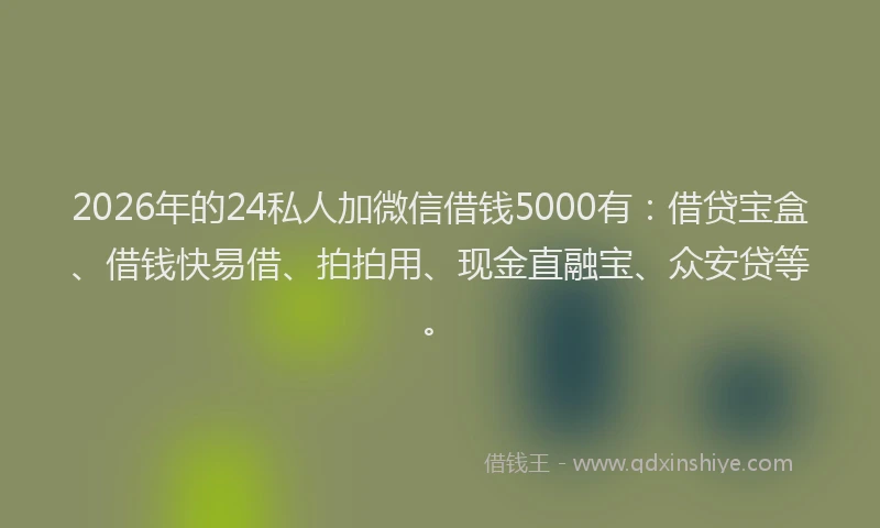 2026年的24私人加微信借钱5000有：借贷宝盒、借钱快易借、拍拍用、现金直融宝、众安贷等。