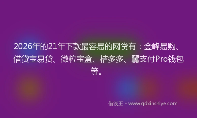 2026年的21年下款最容易的网贷有：金峰易购、借贷宝易贷、微粒宝盒、桔多多、翼支付Pro钱包等。
