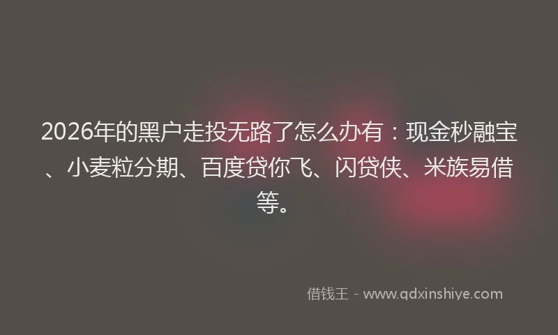 2026年的黑户走投无路了怎么办有：现金秒融宝、小麦粒分期、百度贷你飞、闪贷侠、米族易借等。