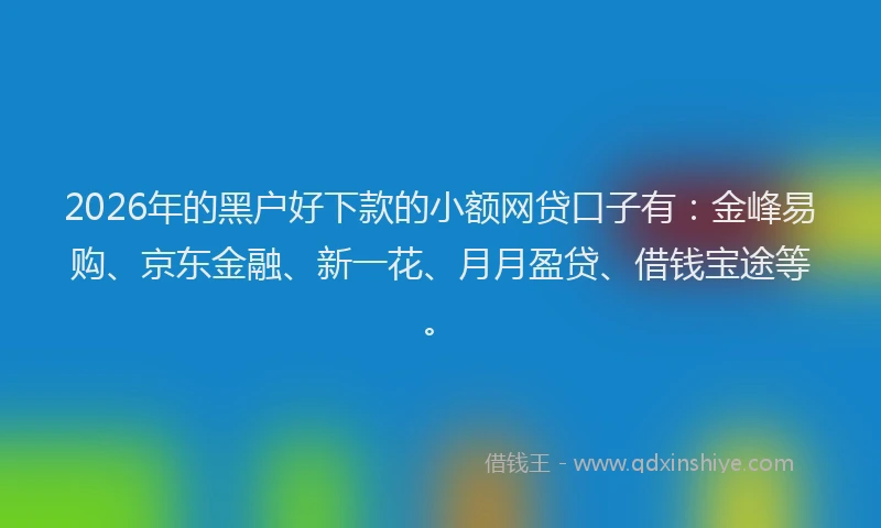 2026年的黑户好下款的小额网贷口子有：金峰易购、京东金融、新一花、月月盈贷、借钱宝途等。