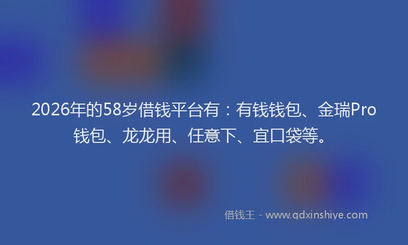 2026年的58岁借钱平台有：有钱钱包、金瑞Pro钱包、龙龙用、任意下、宜口袋等。