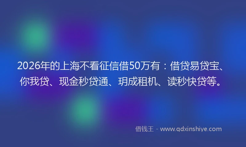 2026年的上海不看征信借50万有：借贷易贷宝、你我贷、现金秒贷通、玥成租机、读秒快贷等。