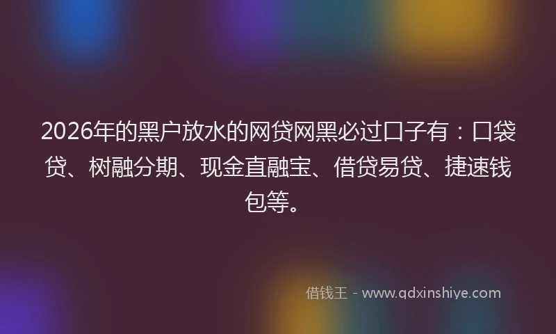 2026年的黑户放水的网贷网黑必过口子有：口袋贷、树融分期、现金直融宝、借贷易贷、捷速钱包等。