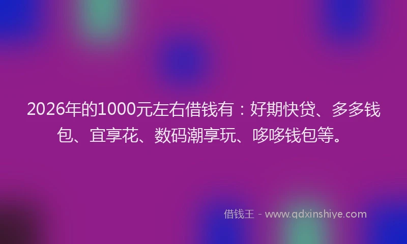 2026年的1000元左右借钱有：好期快贷、多多钱包、宜享花、数码潮享玩、哆哆钱包等。