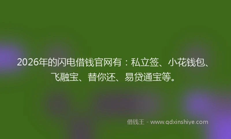 2026年的闪电借钱官网有：私立签、小花钱包、飞融宝、替你还、易贷通宝等。