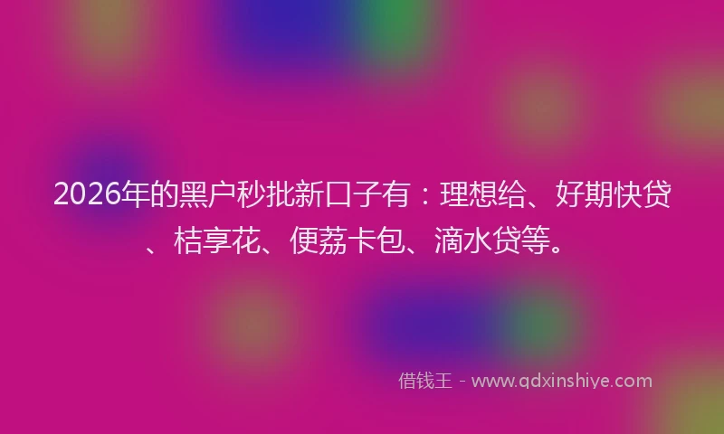 2026年的黑户秒批新口子有：理想给、好期快贷、桔享花、便荔卡包、滴水贷等。