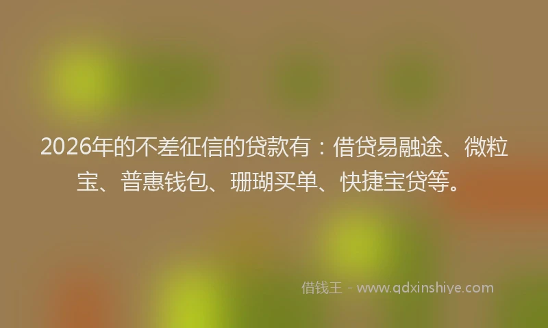2026年的不差征信的贷款有：借贷易融途、微粒宝、普惠钱包、珊瑚买单、快捷宝贷等。