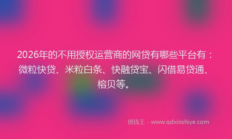2026年的不用授权运营商的网贷有哪些平台有：微粒快贷、米粒白条、快融贷宝、闪借易贷通、榕贝等。