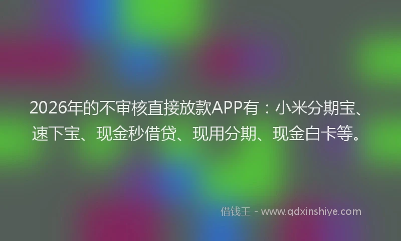 2026年的不审核直接放款APP有：小米分期宝、速下宝、现金秒借贷、现用分期、现金白卡等。