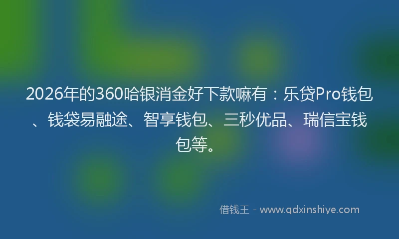 2026年的360哈银消金好下款嘛有：乐贷Pro钱包、钱袋易融途、智享钱包、三秒优品、瑞信宝钱包等。