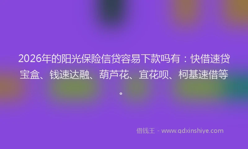 2026年的阳光保险信贷容易下款吗有：快借速贷宝盒、钱速达融、葫芦花、宜花呗、柯基速借等。