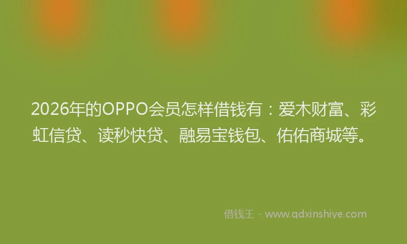 2026年的OPPO会员怎样借钱有：爱木财富、彩虹信贷、读秒快贷、融易宝钱包、佑佑商城等。