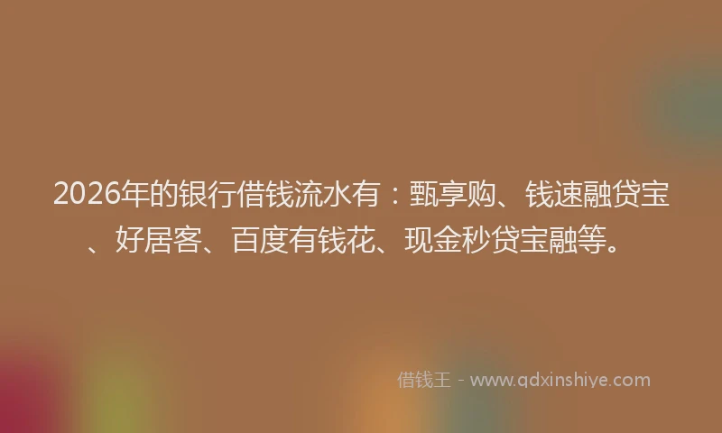 2026年的银行借钱流水有：甄享购、钱速融贷宝、好居客、百度有钱花、现金秒贷宝融等。
