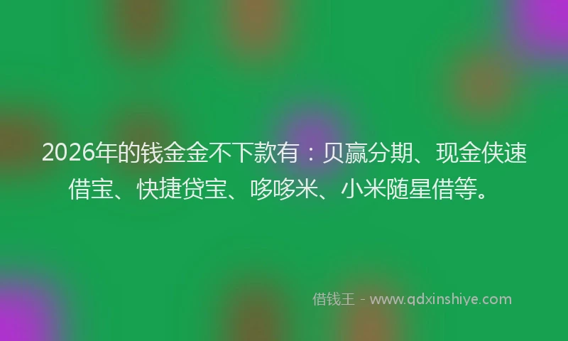 2026年的钱金金不下款有：贝赢分期、现金侠速借宝、快捷贷宝、哆哆米、小米随星借等。