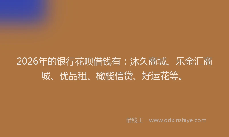 2026年的银行花呗借钱有：沐久商城、乐金汇商城、优品租、橄榄信贷、好运花等。