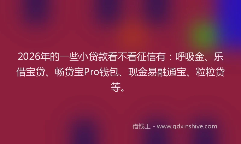2026年的一些小贷款看不看征信有：呼吸金、乐借宝贷、畅贷宝Pro钱包、现金易融通宝、粒粒贷等。