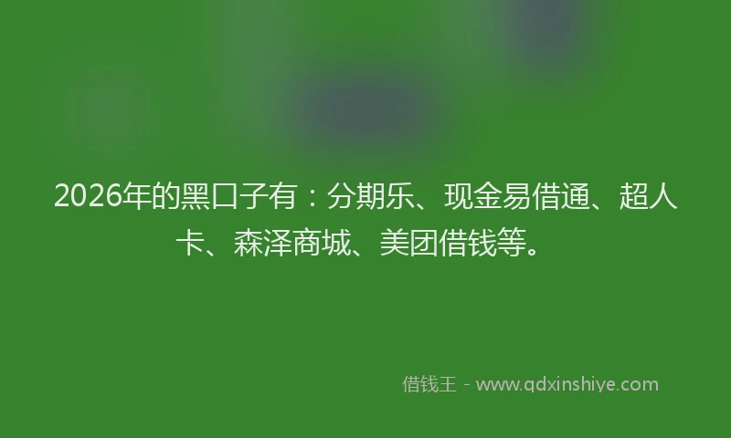 2026年的黑口子有：分期乐、现金易借通、超人卡、森泽商城、美团借钱等。