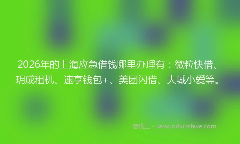 2026年的上海应急借钱哪里办理有：微粒快借、玥成租机、速享钱包+、美团闪借、大城小爱等。