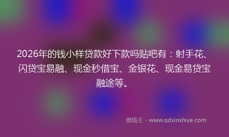 2026年的钱小样贷款好下款吗贴吧有：射手花、闪贷宝易融、现金秒借宝、金银花、现金易贷宝融途等。