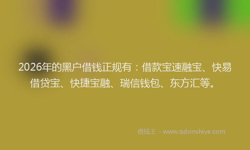 2026年的黑户借钱正规有：借款宝速融宝、快易借贷宝、快捷宝融、瑞信钱包、东方汇等。