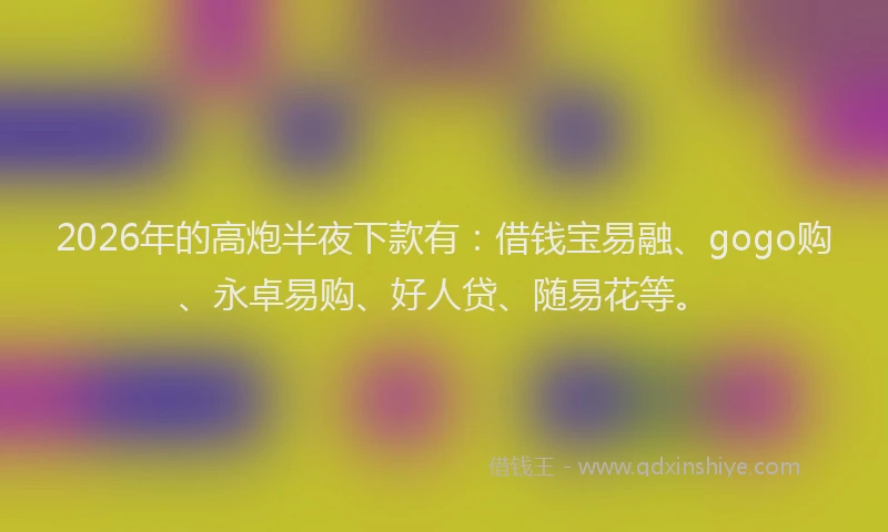 2026年的高炮半夜下款有：借钱宝易融、gogo购、永卓易购、好人贷、随易花等。